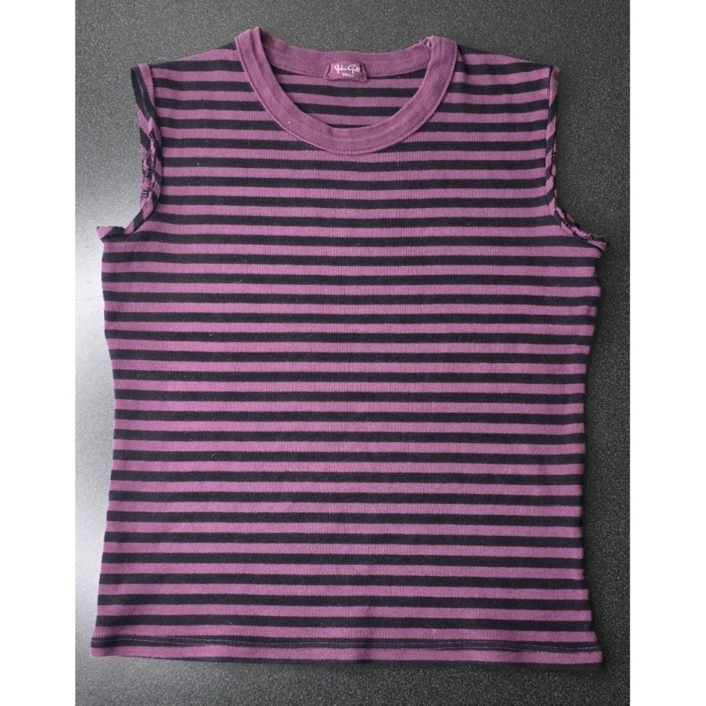 John Galt Brandy Melville Striped Top Crop Baby Tee Sz S Moto Grunge Emo Goth